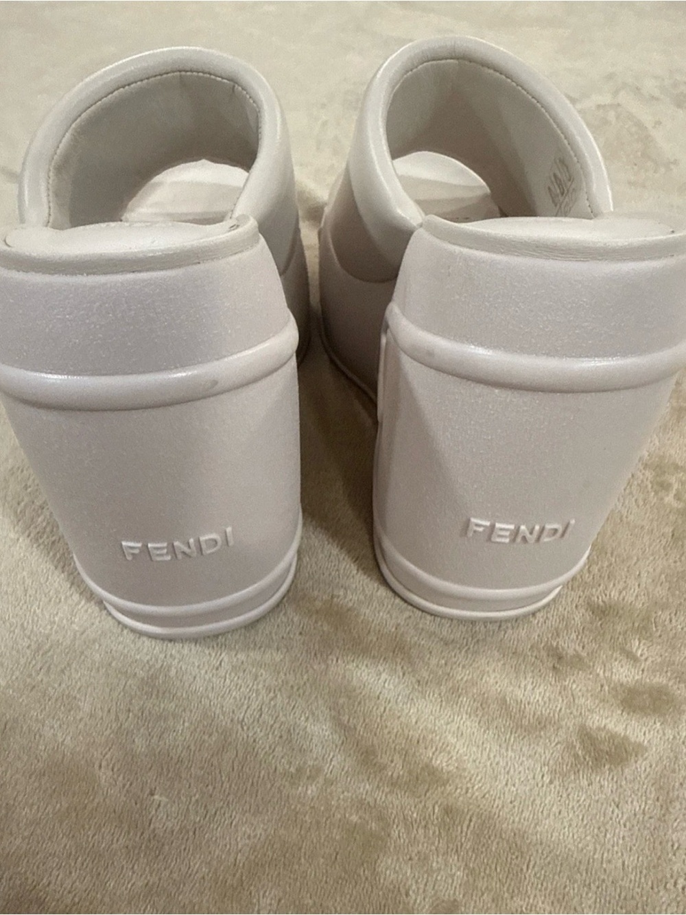 Fendi White Embossed Logo Platform Wedges